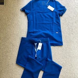 FIGS Livingston Basic Scrub Pant XSP Casma 3-Pocket Scrub Top XS Royal Blue NWT